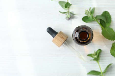 Concept of aromatherapy with mint, space for textの写真素材