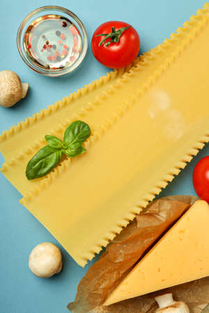 Concept of cooking, cooking lasagna, top view