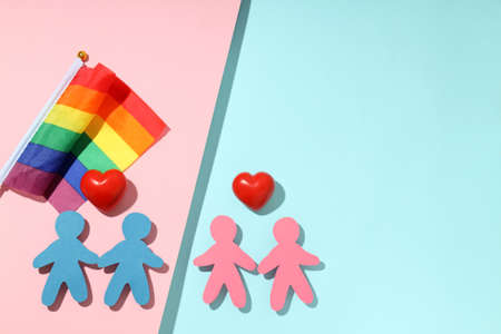 Concept of lgbtq parents family on two tone backgroundの写真素材