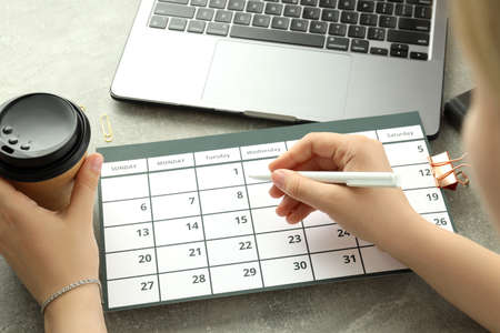 Concept of event planning and work planning, close up