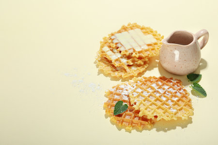 Concept of tasty food with wafers, space for textの写真素材