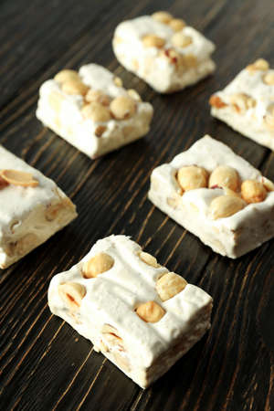 Concept of tasty food with nougat, close upの写真素材