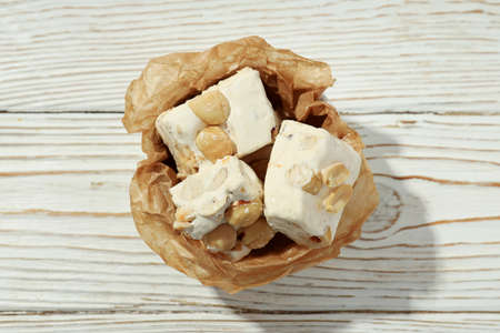 Concept of tasty food with nougat, close upの写真素材