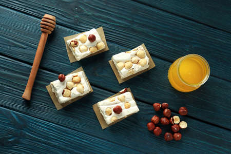Concept of tasty food with nougat, top viewの写真素材