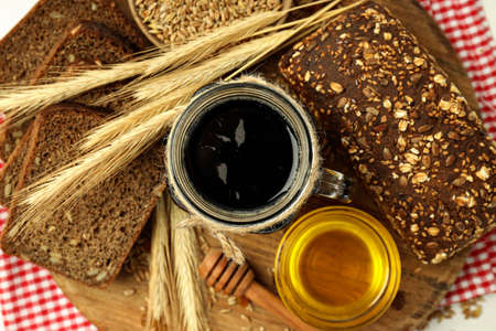 Concept of fresh drink, kvass, top viewの写真素材