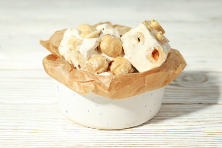 Concept of tasty food with nougat, close upの写真素材