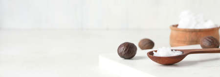 Concept of skin care cosmetics, Shea butter, space for textの写真素材