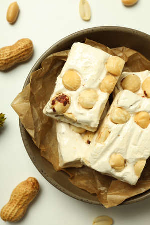 Concept of tasty food, nougat, top view