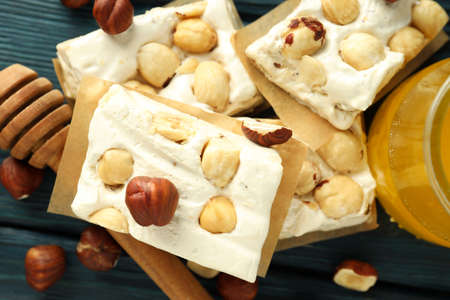 Concept of tasty food, nougat, close up