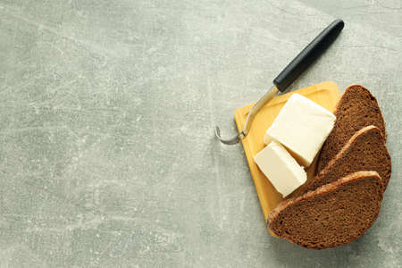 Concept of breakfast, eat food with butter, space for text