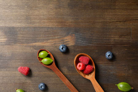 Concept of fresh food, berries, space for text