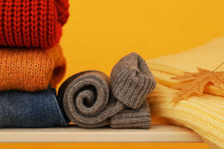 Concept of autumn clothes, autumn season wardrobeの写真素材