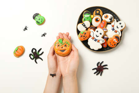 Concept of Halloween sweets, funny sweets, top viewの写真素材