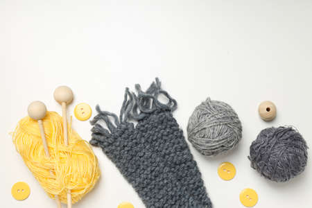 Concept of hobby, knitting, space for text