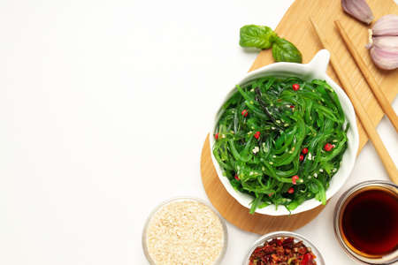 Concept of Japanese cuisine, Chuka salad, space for textの写真素材