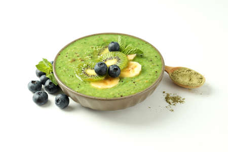 Smoothie with different ingredients on white backgroundの写真素材