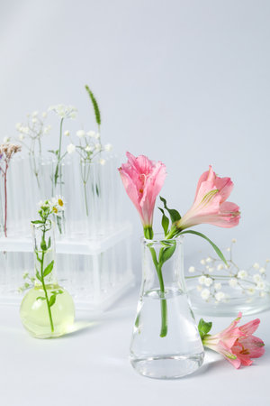 Concept of biology and chemistry research with flowersの写真素材
