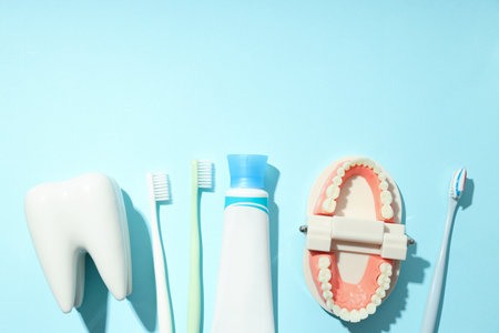 Concept of dental care, space for textの写真素材