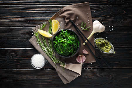 Concept of Japanese cuisine, Chuka salad, top view