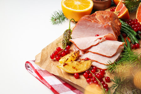 Concept of tasty food, ham, space for textの写真素材