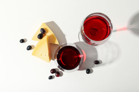 Concept of delicious alcohol drink, wine, top viewの写真素材