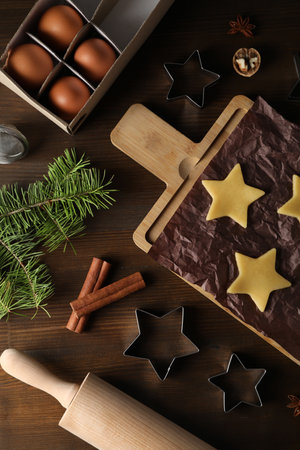 Concept of cooking tools, cookie cutters, top viewの写真素材