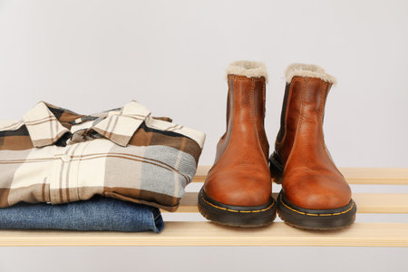 Concept of autumn clothes, autumn season wardrobe