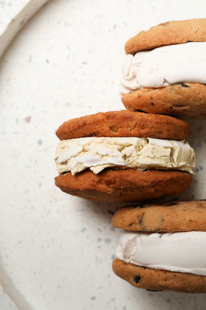 Concept of sweet food, cookies with ice cream, close upの写真素材