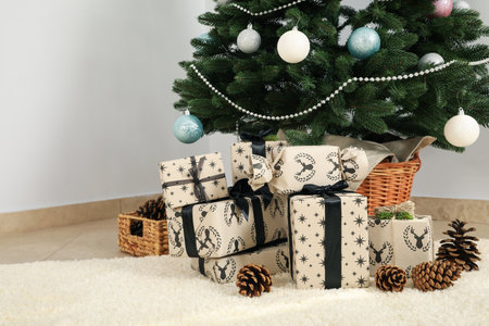 Concept of Christmas and Happy New Year, beautiful Christmas tree