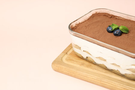 Concept of sweet food, Tiramisu cake, space for textの写真素材