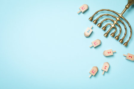 Concept of Jewish holiday, Hanukkah, space for textの写真素材