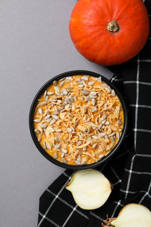 Concept of Autumn vibe food, Pumpkin porridge, top viewの写真素材