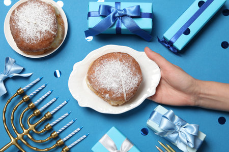 Concept of Jewish holiday, Hanukkah, top viewの写真素材