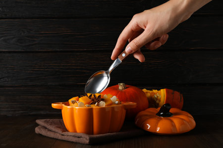Concept of Autumn vibe food, Pumpkin porridgeの写真素材