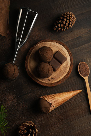 Concept of delicious food, ice cream, top viewの写真素材