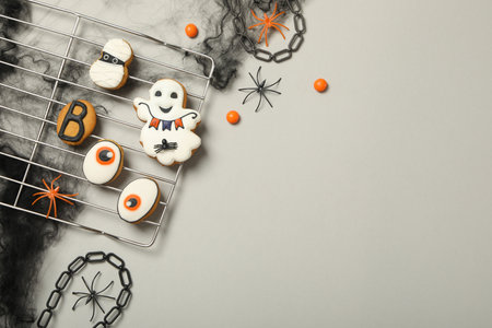 Concept of Halloween sweets, funny sweets, space for textの写真素材