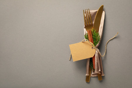 Concept of Happy New Year, Christmas table setting, space for textの写真素材