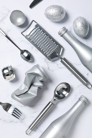 Concept of Silver, different silver textures and itemsの写真素材