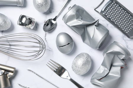 Concept of Silver, different silver textures and itemsの写真素材