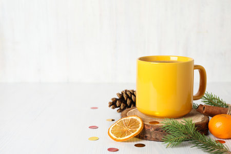 Concept of Christmas and Happy New Year, Christmas coffee, space for textの写真素材