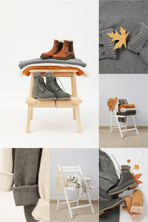 Collage of photos for Autumn season clothes concept