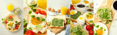 Collage of photos for Tasty breakfast conceptの写真素材