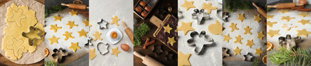 Collage of photos for Cooking with cookie cutter conceptの写真素材