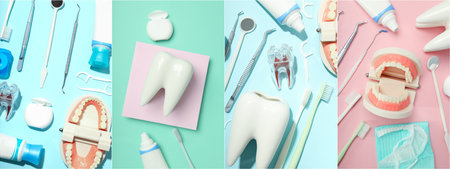 Collage of photos for Teeth treatment conceptの写真素材
