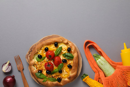Concept of tasty food, Vegetable galette, space for textの写真素材