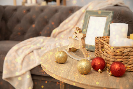 Concept of Christmas, cozy Christmas interior, space for textの写真素材