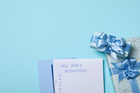 Concept of New Year Resolutions list, new year goals, space for textの写真素材