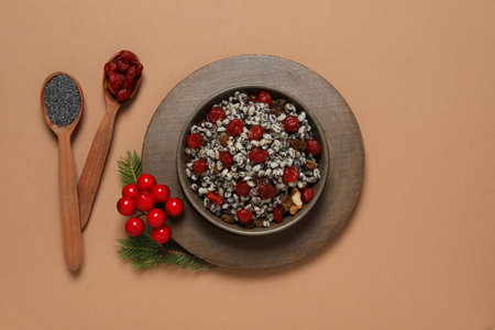 Concept of Orthodox Christmas food, Kutya, top view
