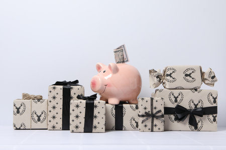 Concept of Christmas finance with piggy bankの写真素材