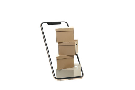 Phone with boxes, isolated on white background